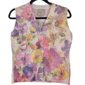NWT Sioni Floral Button-Front Knit Vest Multicolor Rayon Blend Sz XS